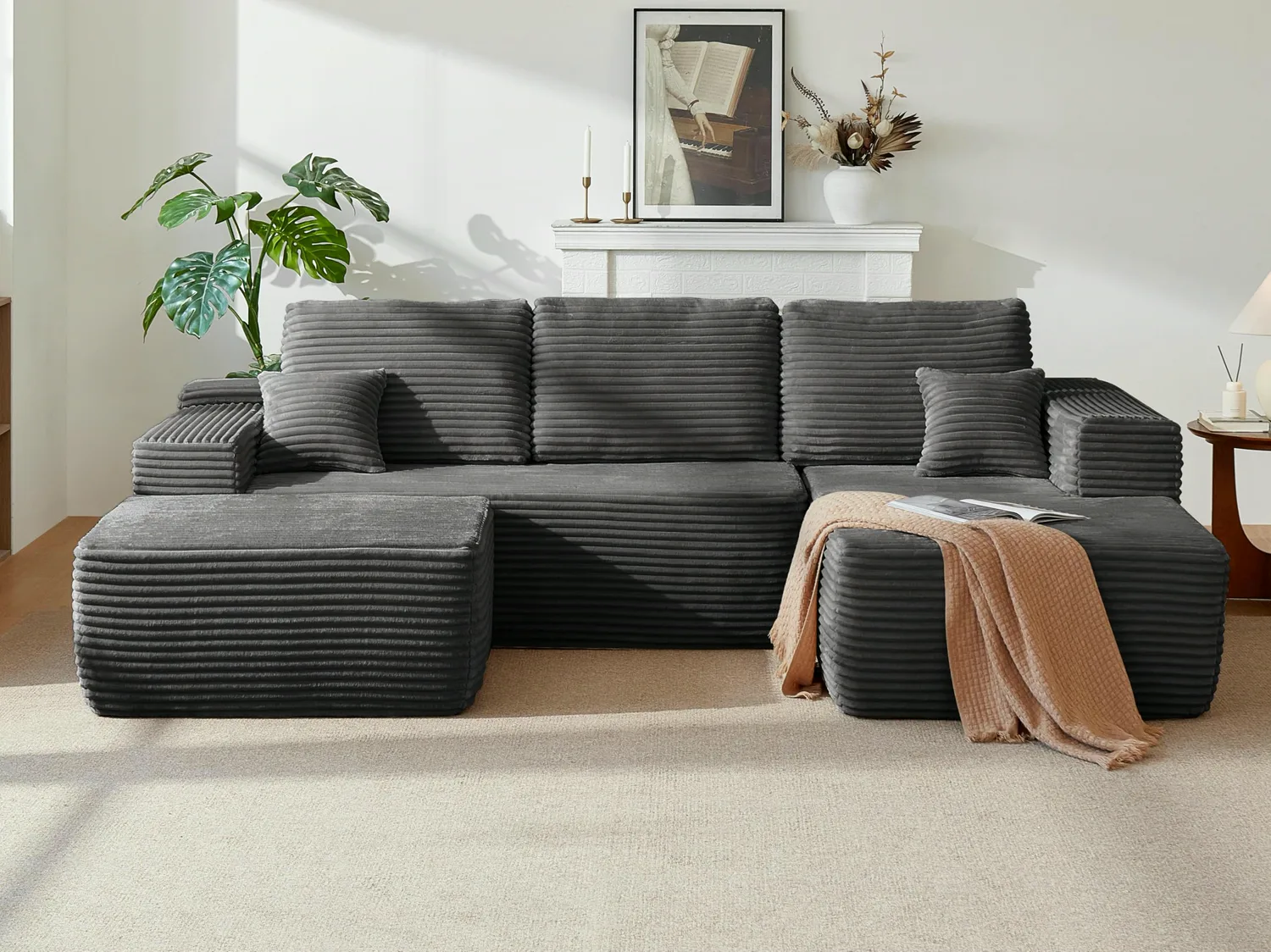 ERYE Corduroy U-Shaped Cloud Sectional 104"