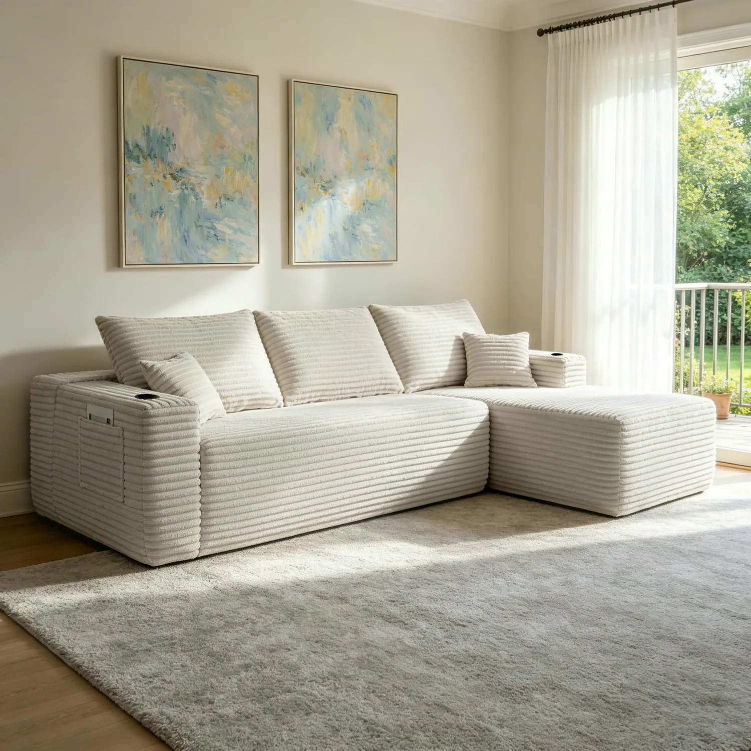 ERYE Corduroy L-Shaped Cloud Sofa