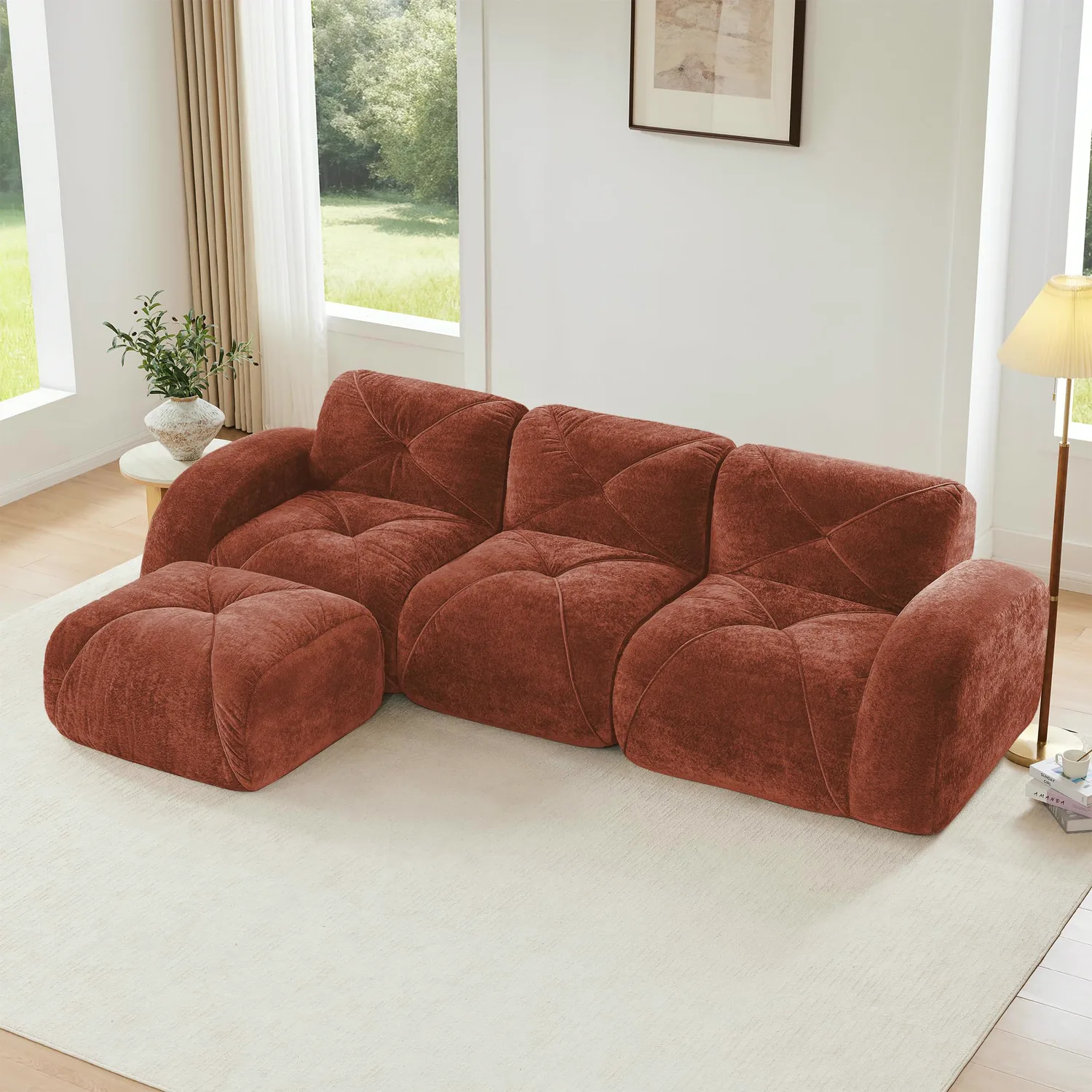 ERYE Velvet L-Shaped Cloud Sectional 110.6"
