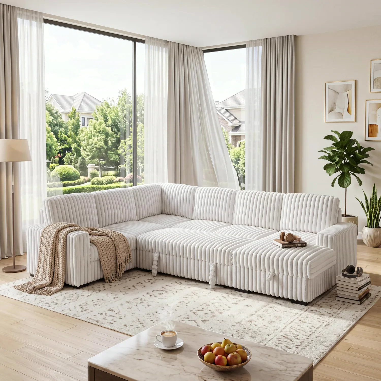 ERYE Corduroy U-Shaped Sleeper Sectional 122"