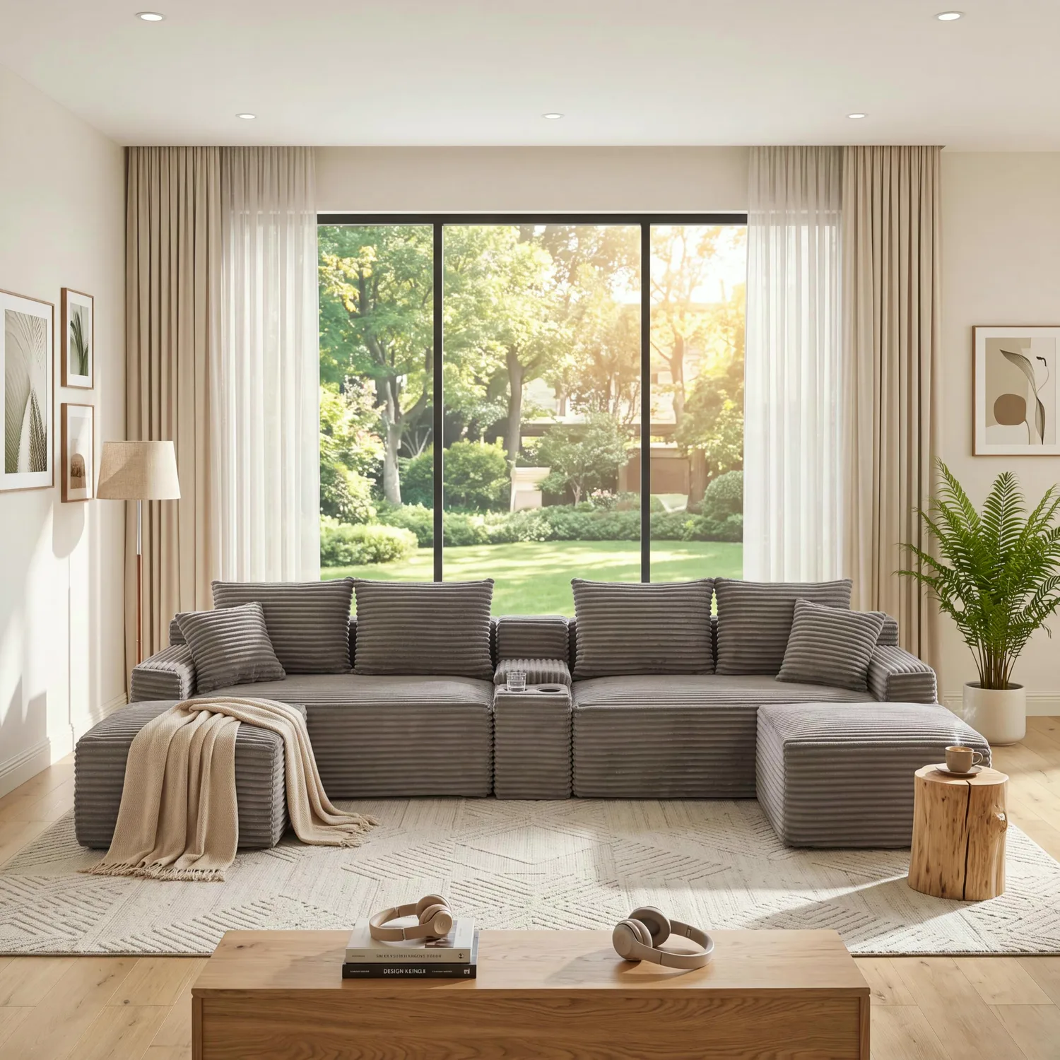 ERYE Corduroy U-Shaped Cloud Sectional 127"