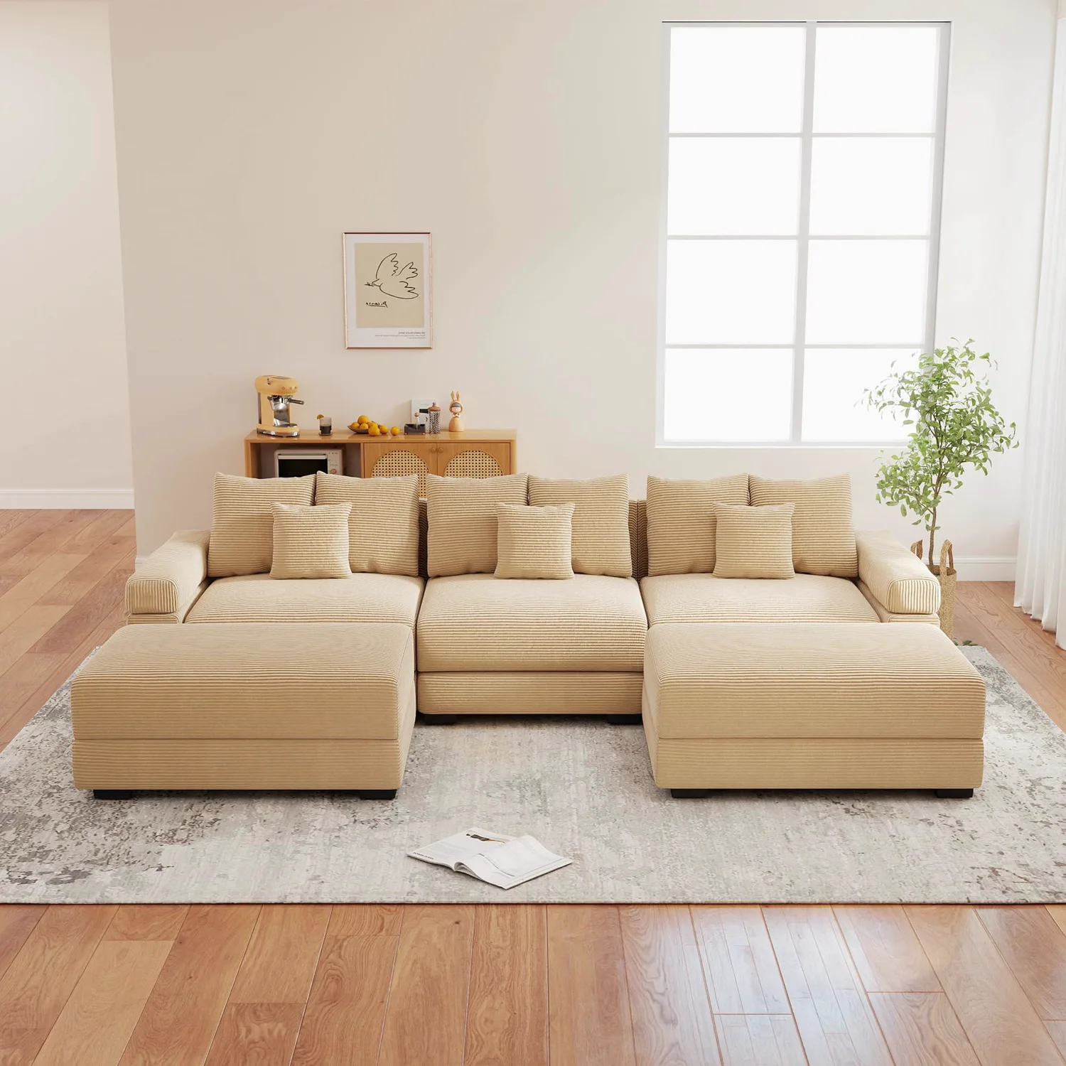 ERYE Reversible Corduroy U-Shaped Cloud Sectional 130"