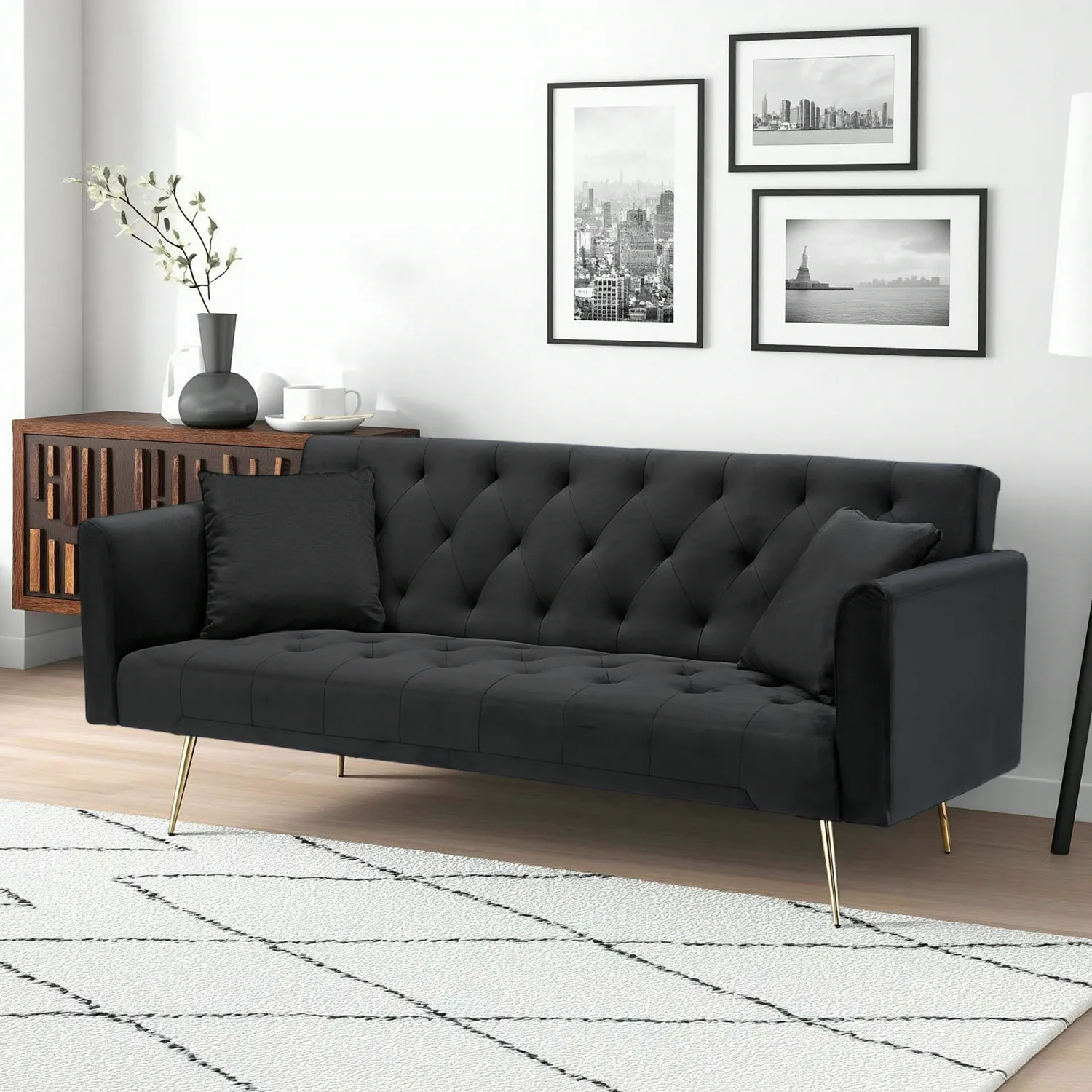 ERYE Tufted Velvet Futon Sofa Bed 71"