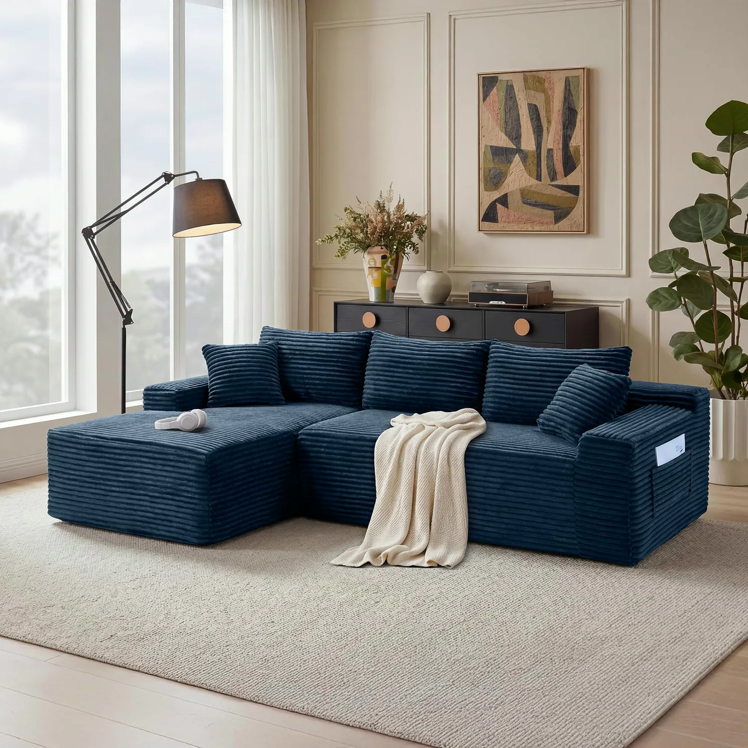 ERYE Corduroy L-Shaped Cloud Sectional 94.5"