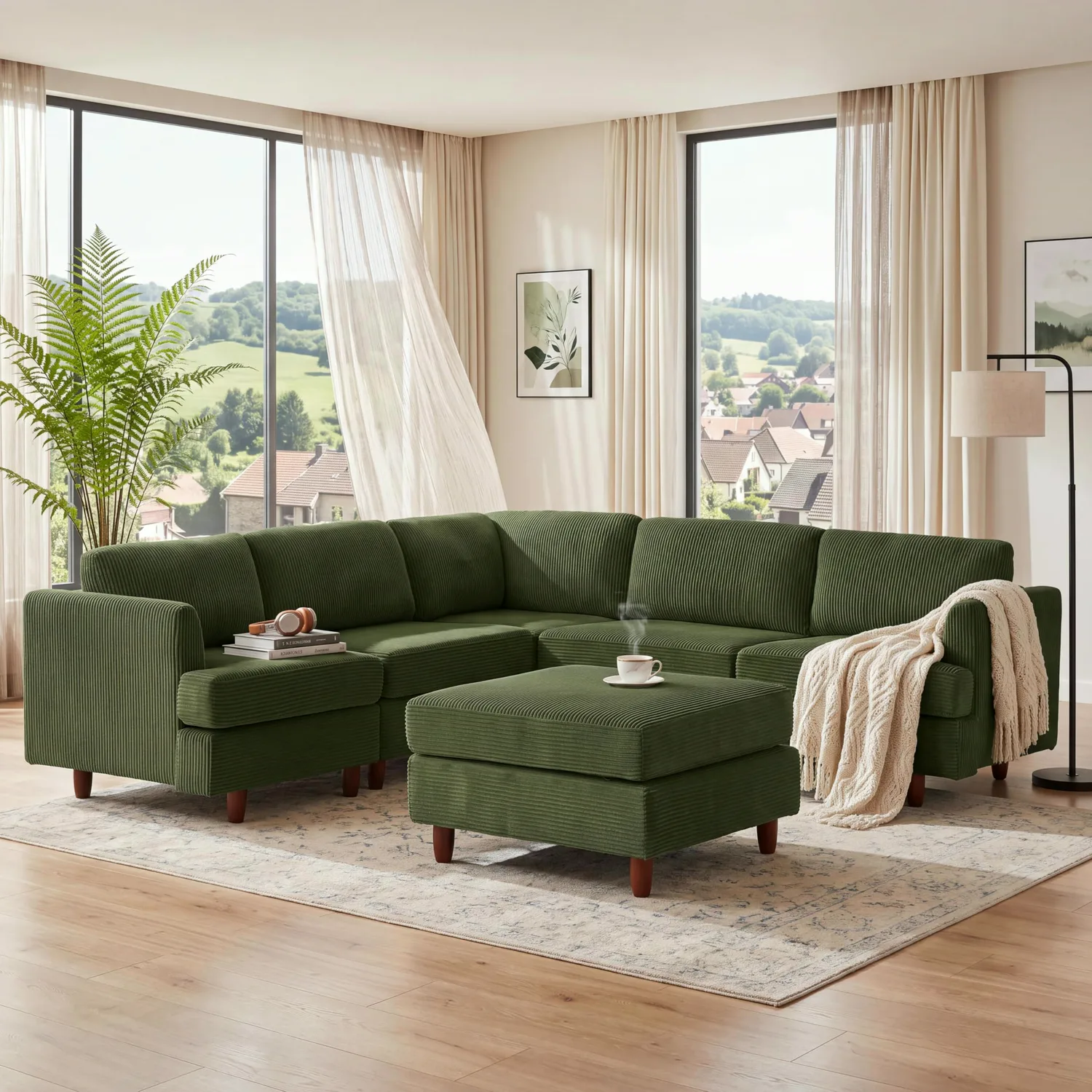 ERYE Corduroy U-Shaped Sectional Sofa 95.6"