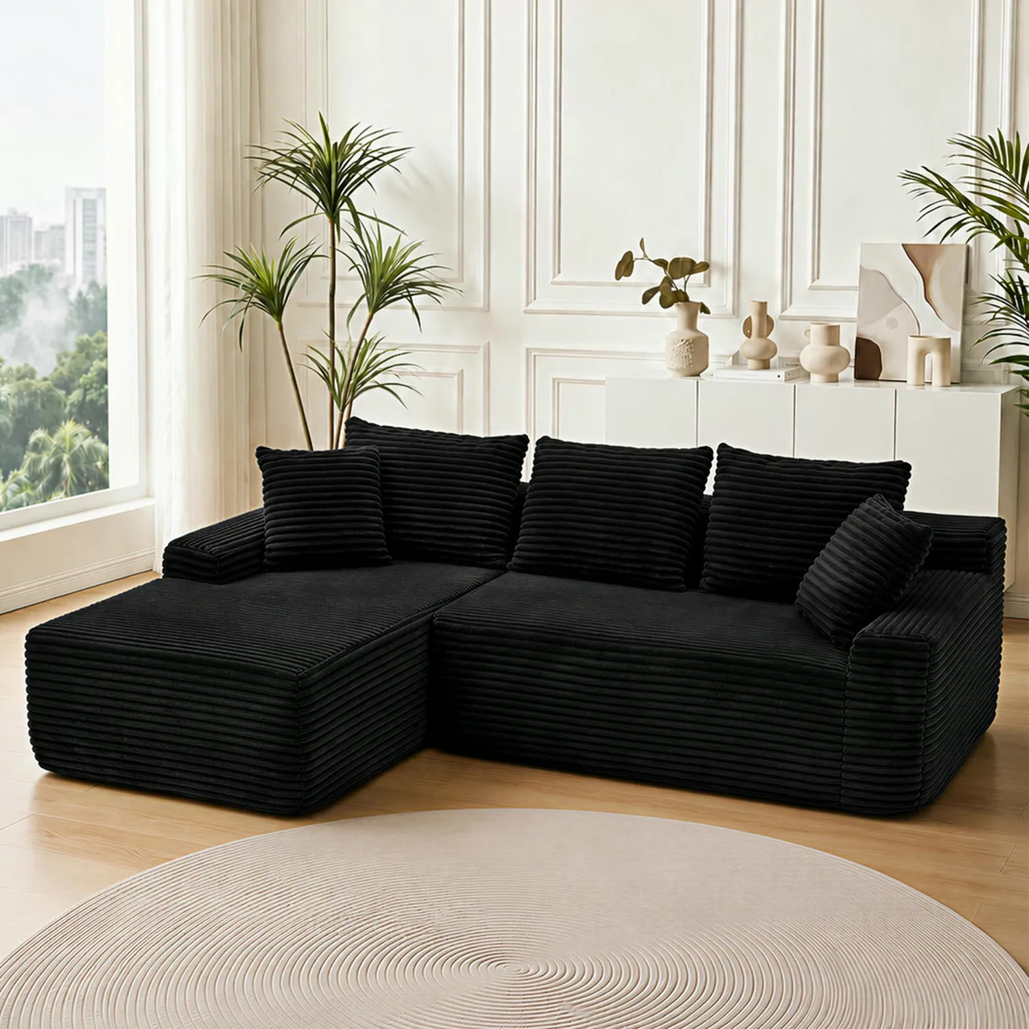 ERYE 4-Seat Corduroy L-Shaped Cloud Sectional