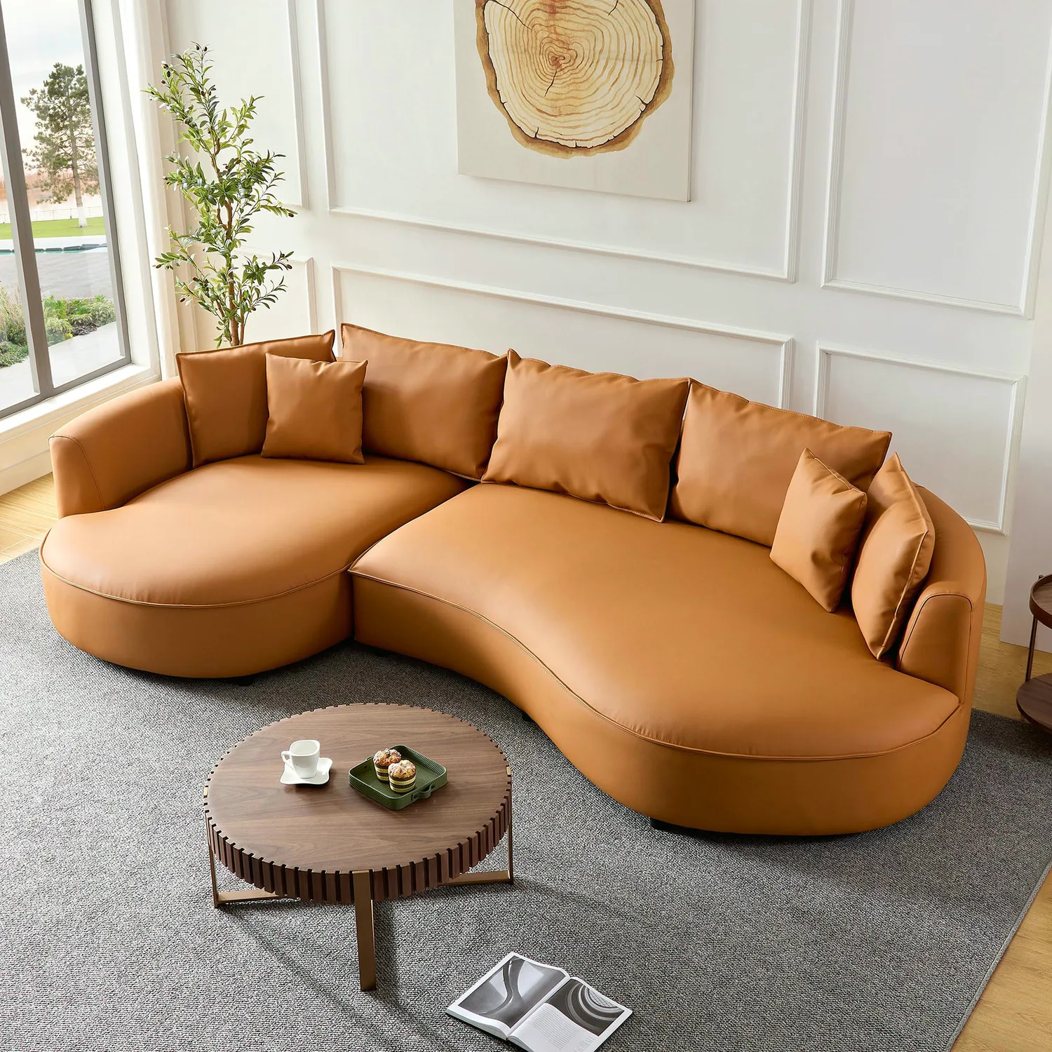 ERYE Faux Leather Curved Cloud Sectional 129"