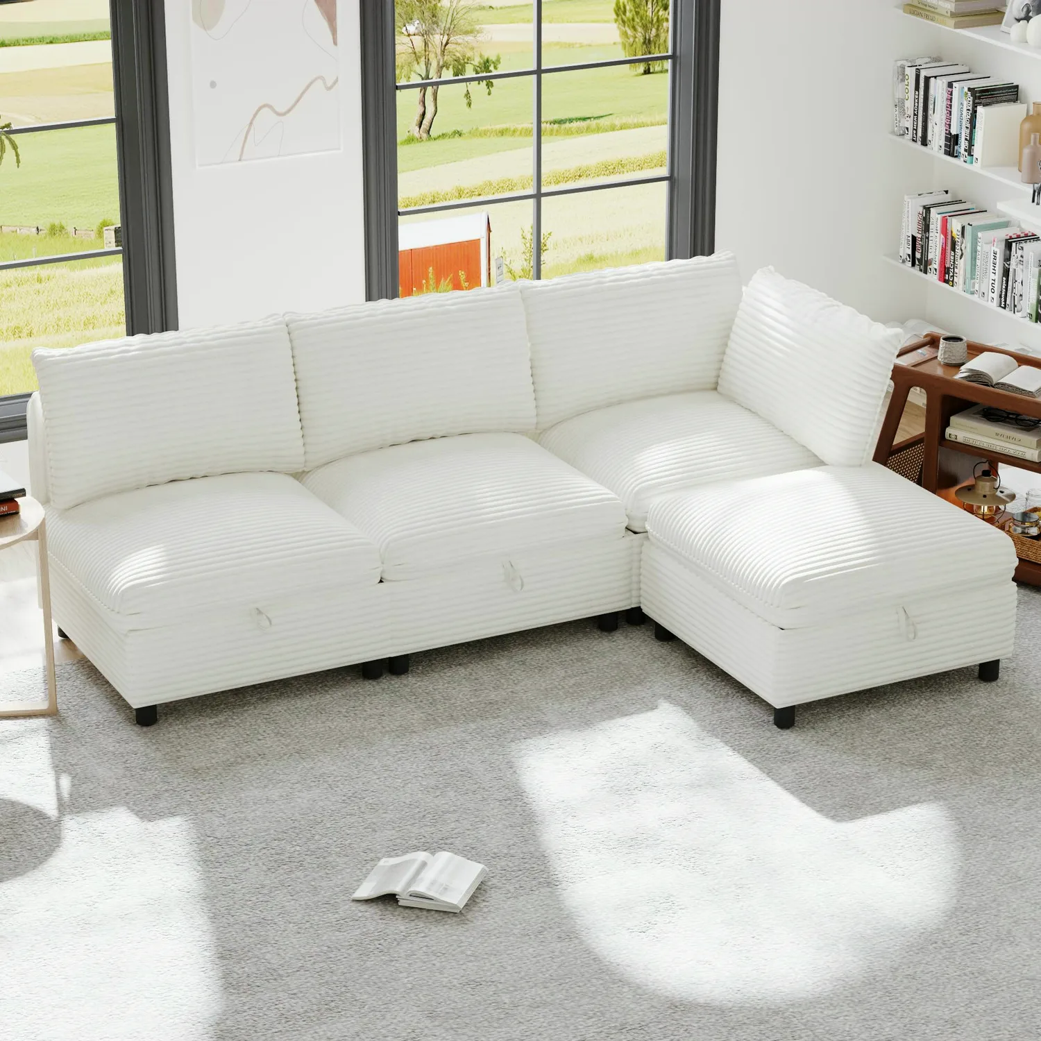 ERYE Corduroy L-Shaped Sectional Sofa 125"