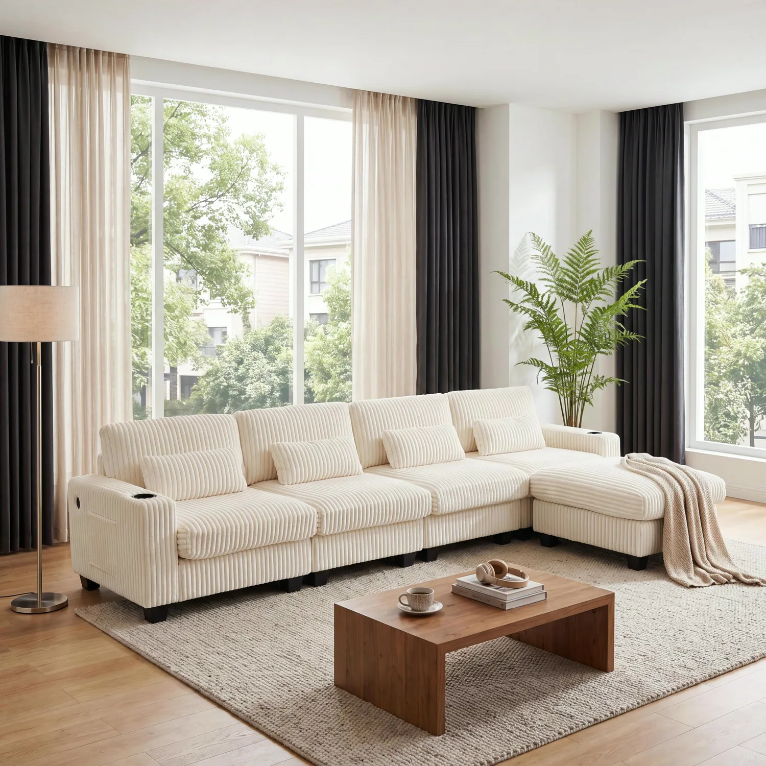 ERYE Corduroy L-Shaped Sectional Sofa 124.5"