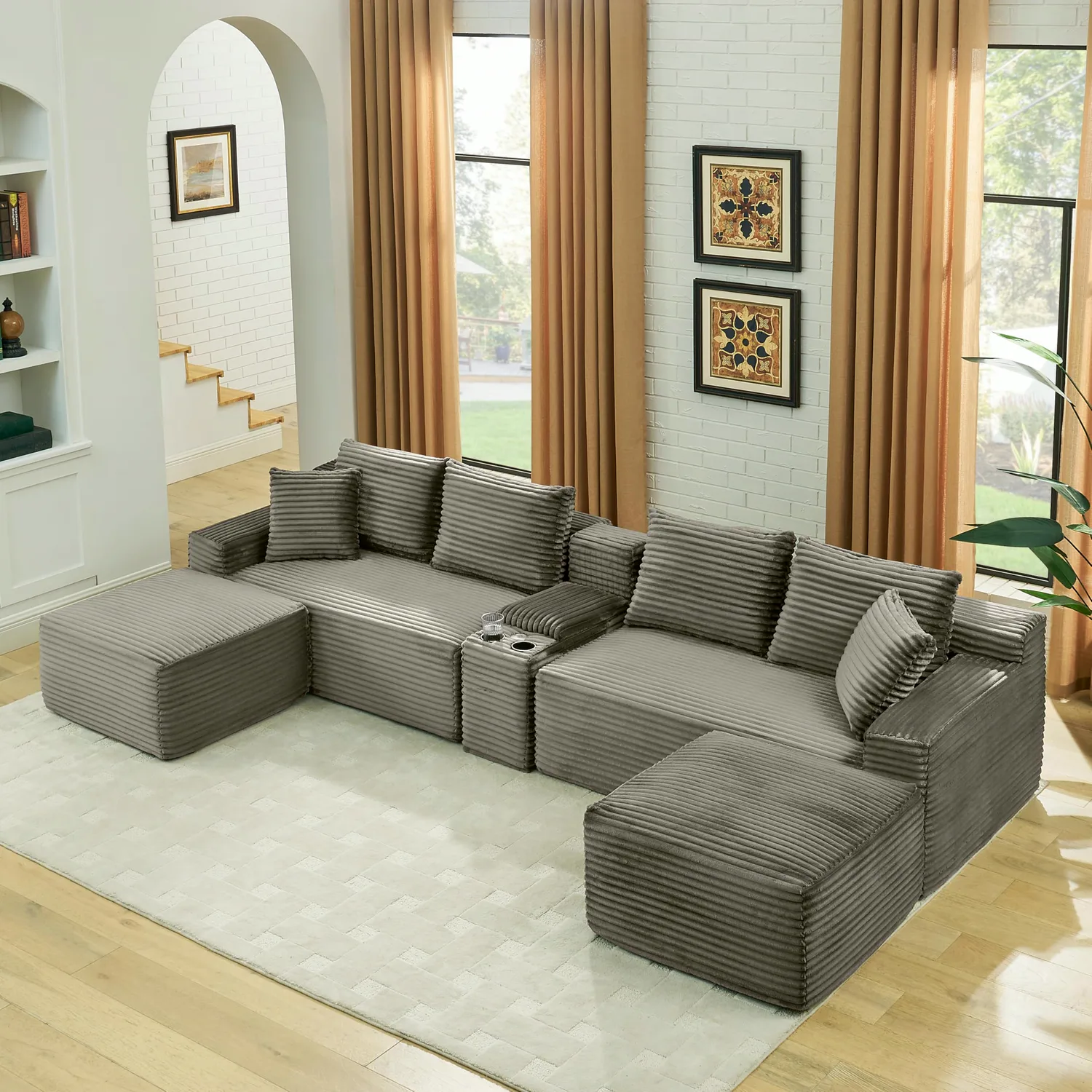 ERYE Corduroy U-Shaped Cloud Sectional 127" with Console