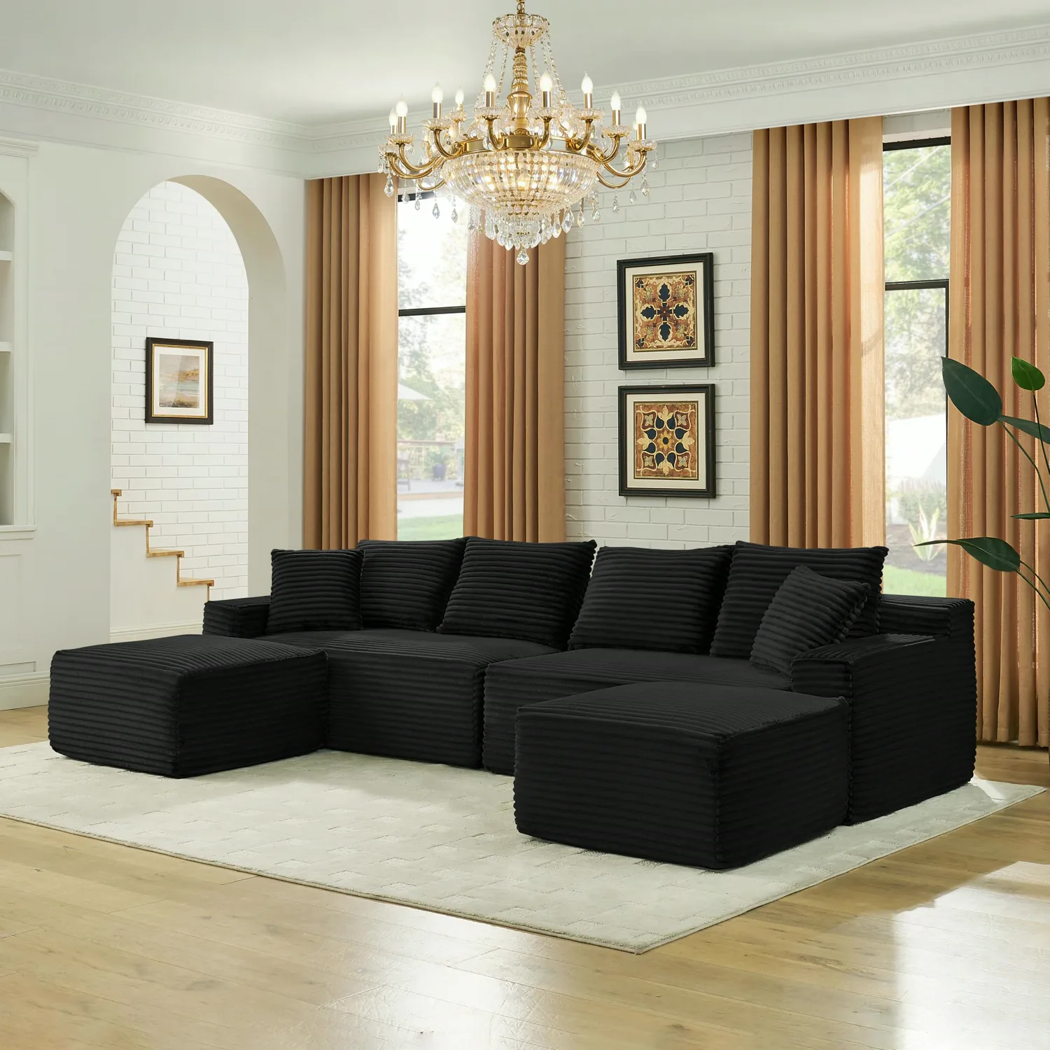 ERYE Corduroy U-Shaped Cloud Sectional 115"