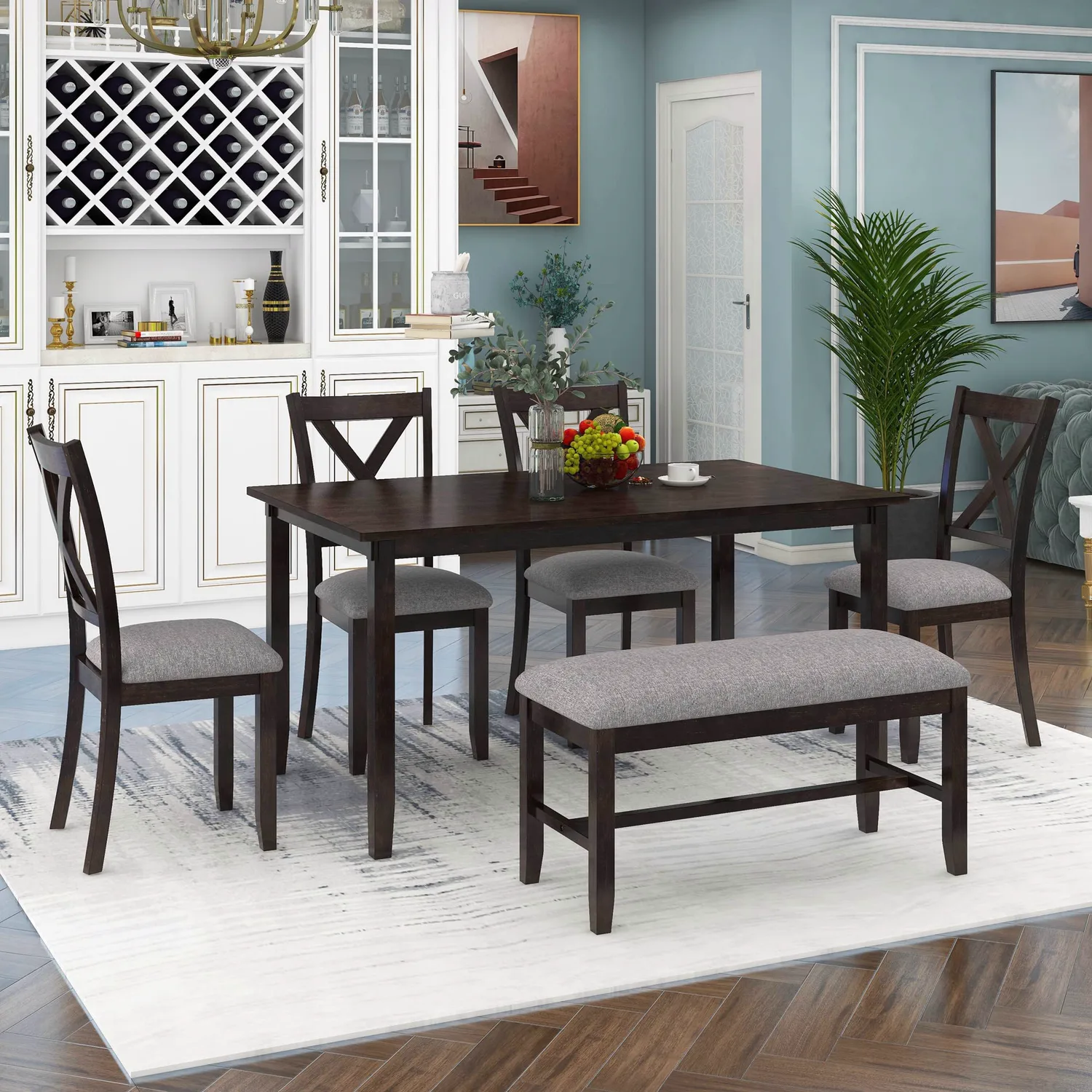 ERYE Dining Set in Espresso And Grey
