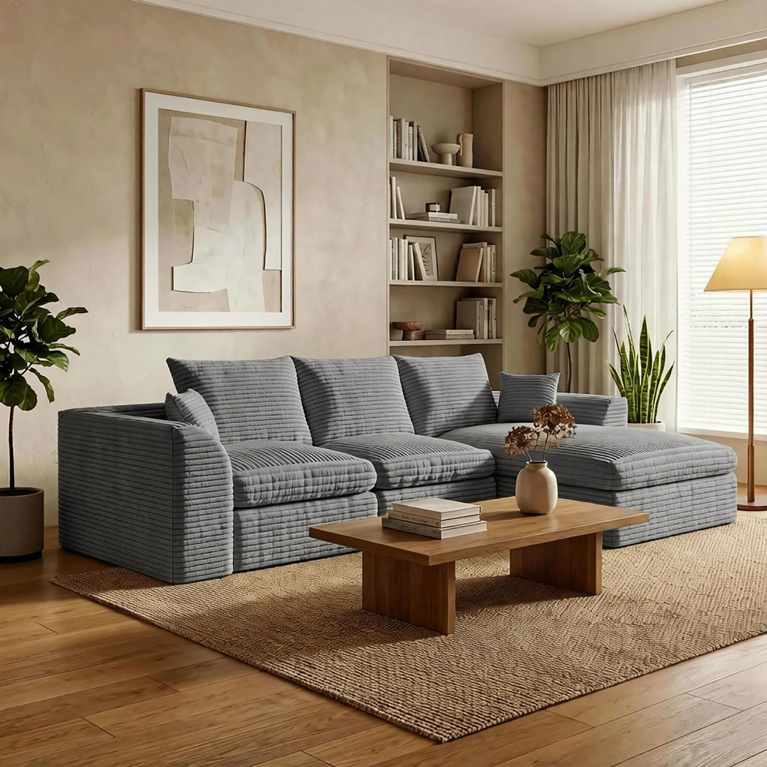 ERYE Corduroy L-Shaped Cloud Sectional 102"