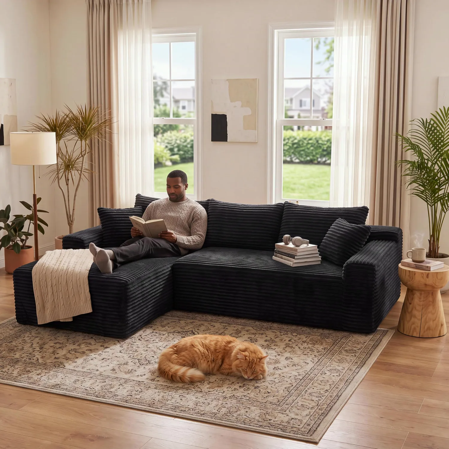 ERYE Corduroy L-Shaped Cloud Sectional 106.3"