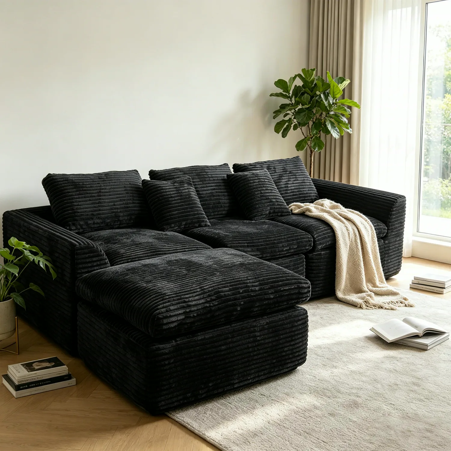 ERYE Deep Seat Corduroy L-Shaped Cloud Sectional