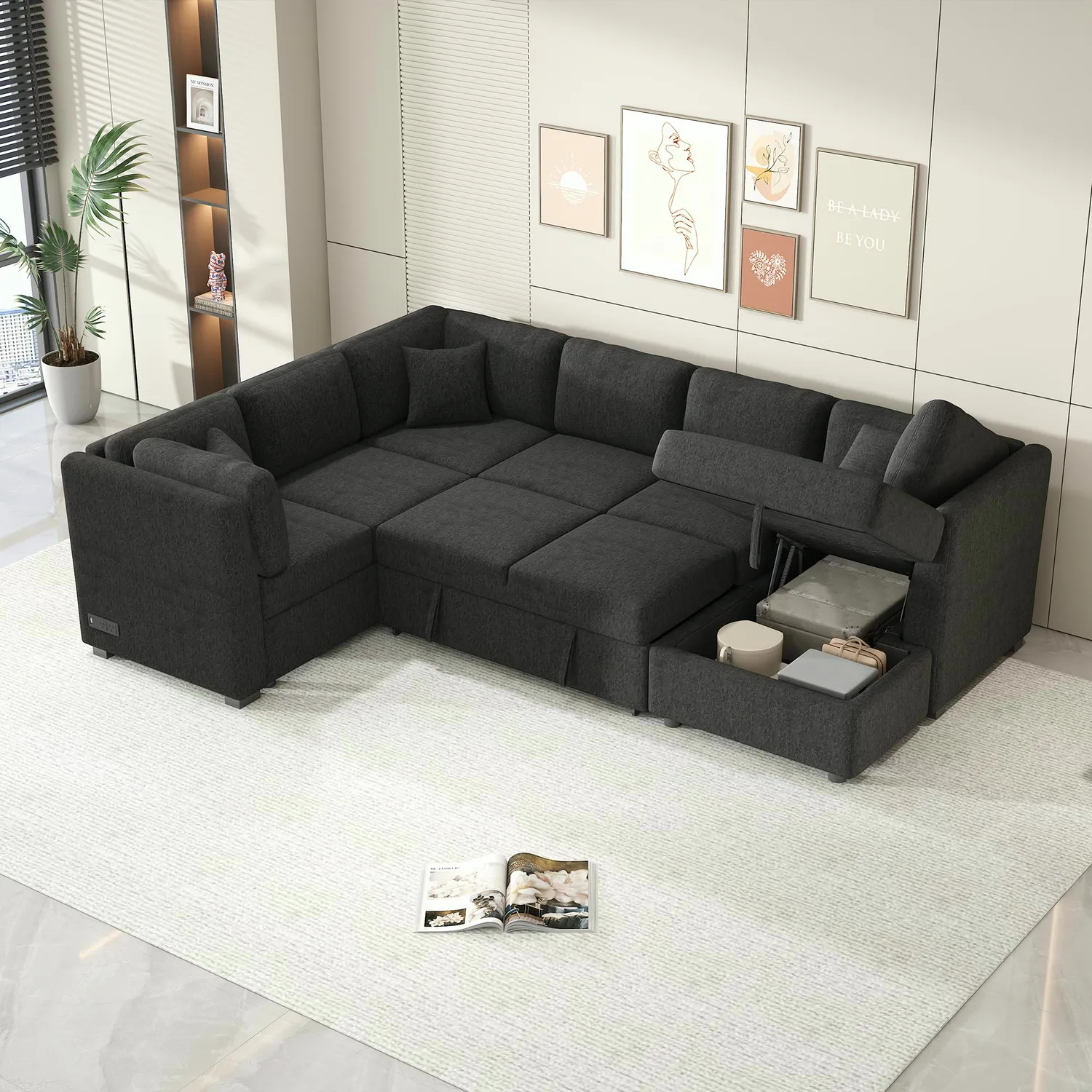 ERYE Chenille U-Shaped Sleeper Sectional 108"