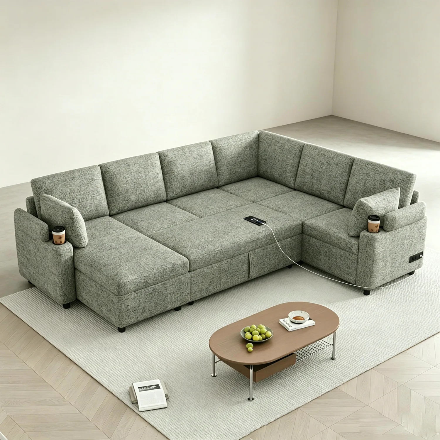 ERYE Chenille U-Shaped Sleeper Sectional 110"