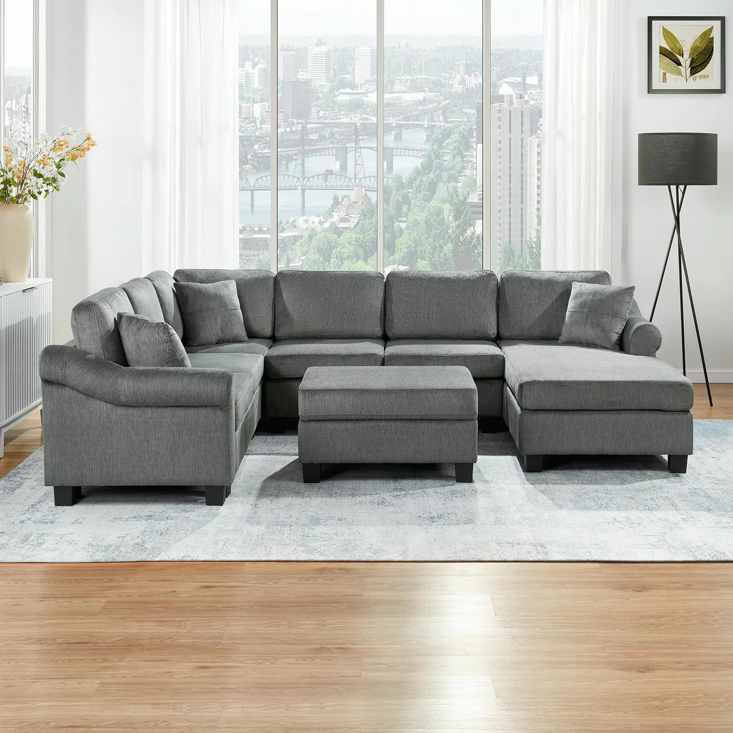 ERYE Storage Chenille U-Shaped Sectional Sofa