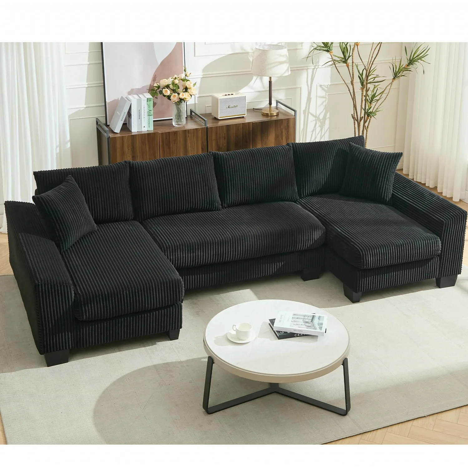 ERYE Corduroy U-Shaped Sleeper Sectional