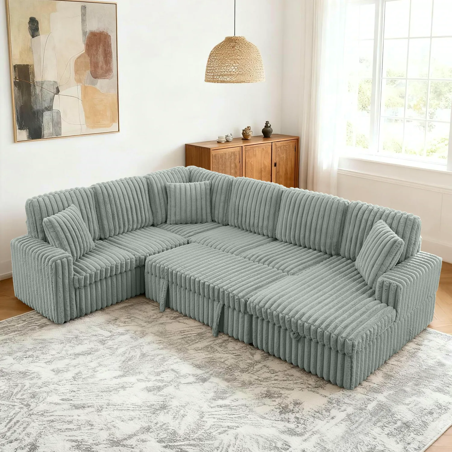 ERYE Storage Corduroy U-Shaped Sleeper Sectional
