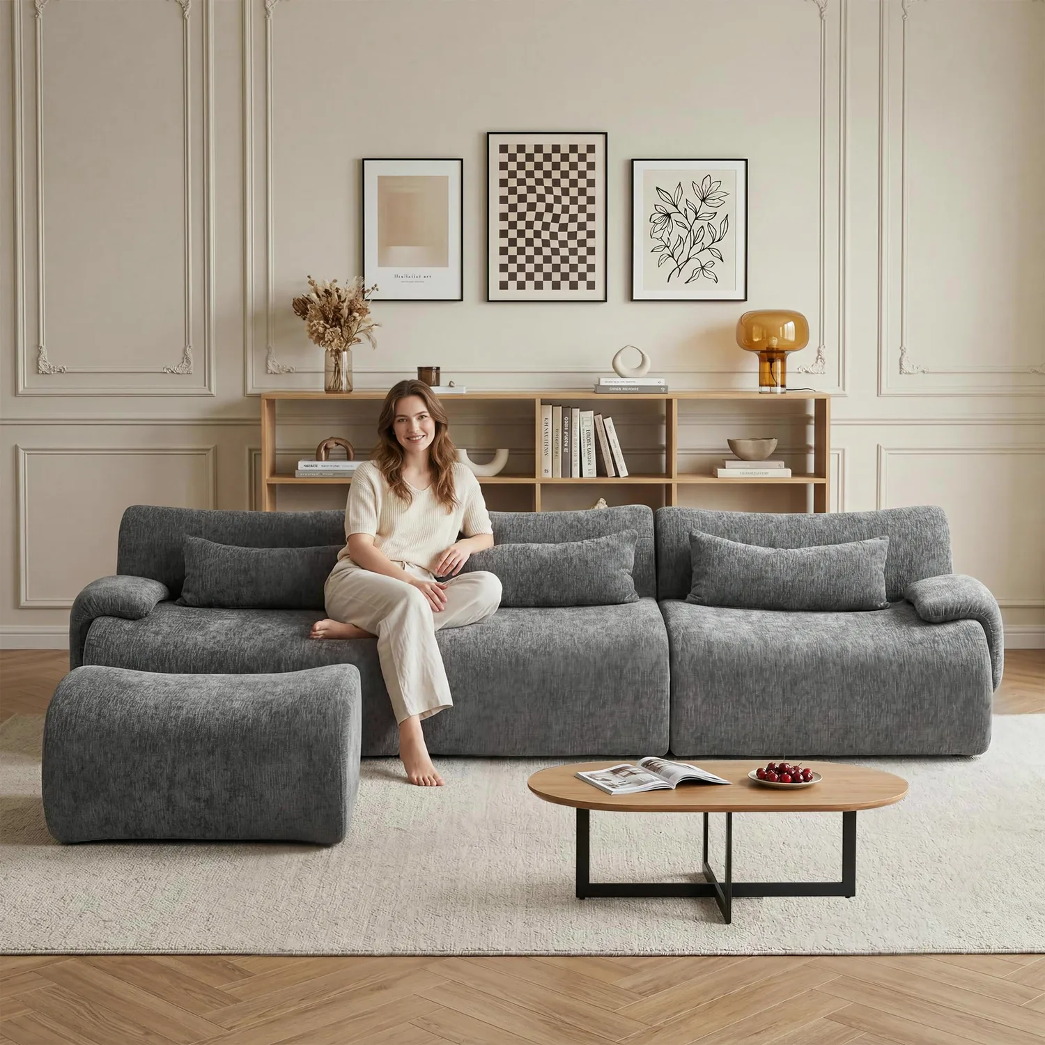 ERYE Tufted Chenille L-Shaped Cloud Sectional