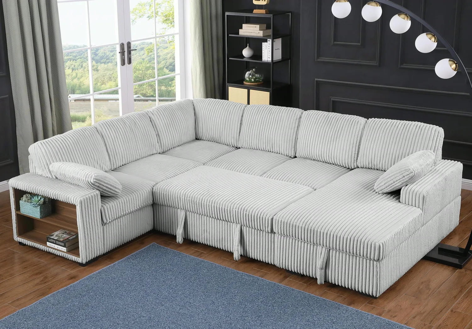 ERYE 7-Seat Corduroy U-Shaped Sleeper Sectional 117.5"