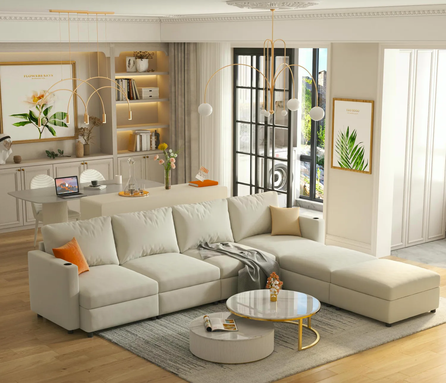 ERYE Chenille U-Shaped Sectional Sofa 123.6"