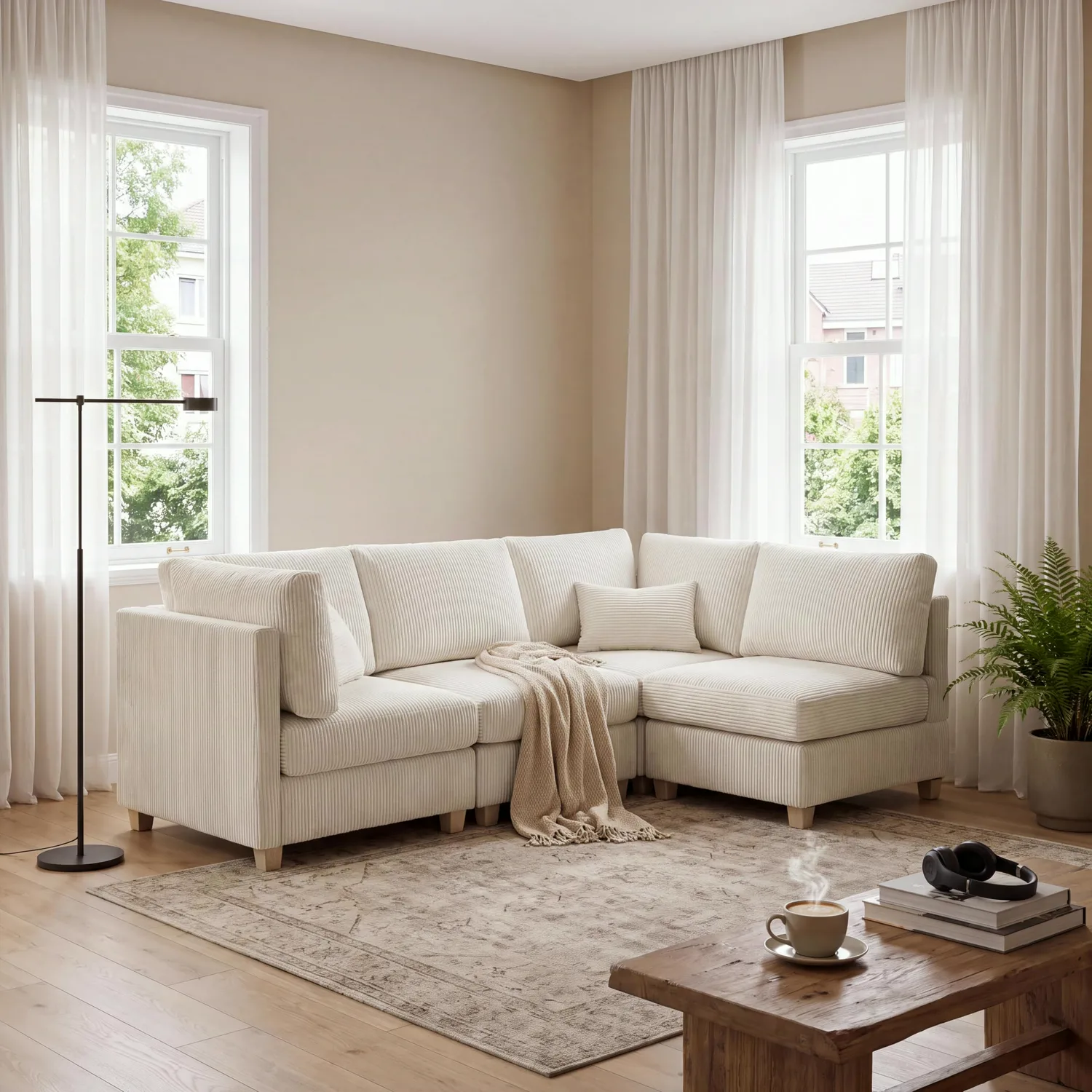 ERYE Corduroy L-Shaped Sectional Sofa 126.4"