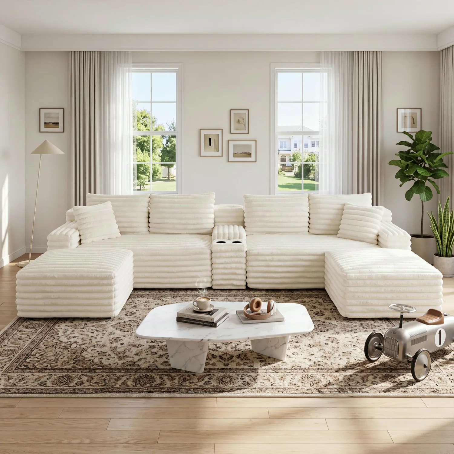 ERYE Symmetrical Corduroy U-Shaped Cloud Sectional 127"