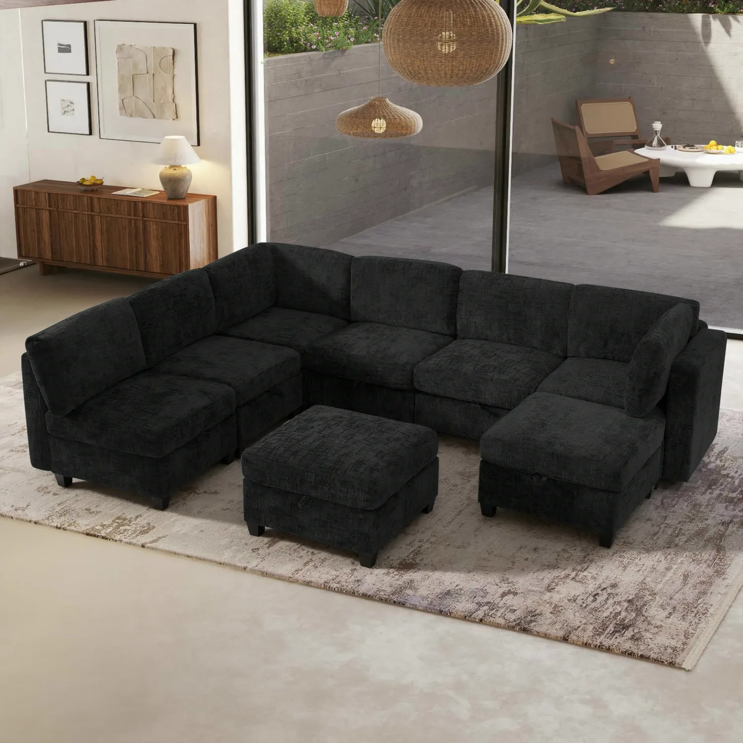 ERYE Storage Chenille U-Shaped Sectional Sofa 128"