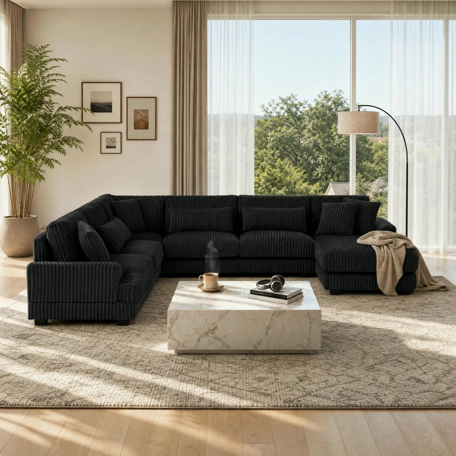 ERYE Corduroy U-Shaped Sectional Sofa 128.3"