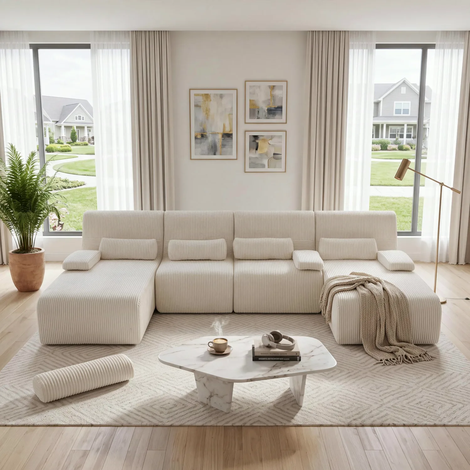 ERYE Corduroy U-Shaped Cloud Sectional 132.2"