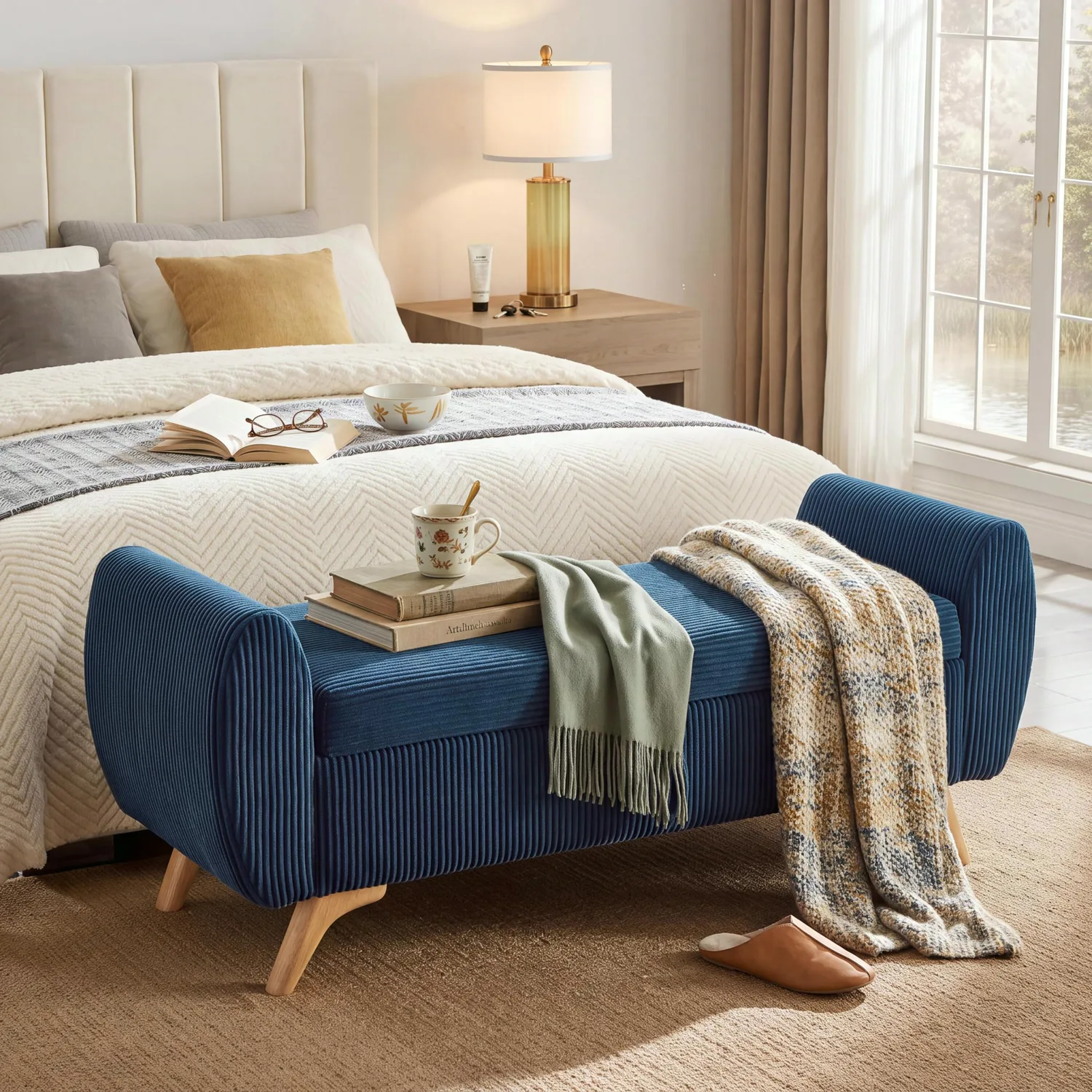 ERYE Corduroy Storage Bench 57"