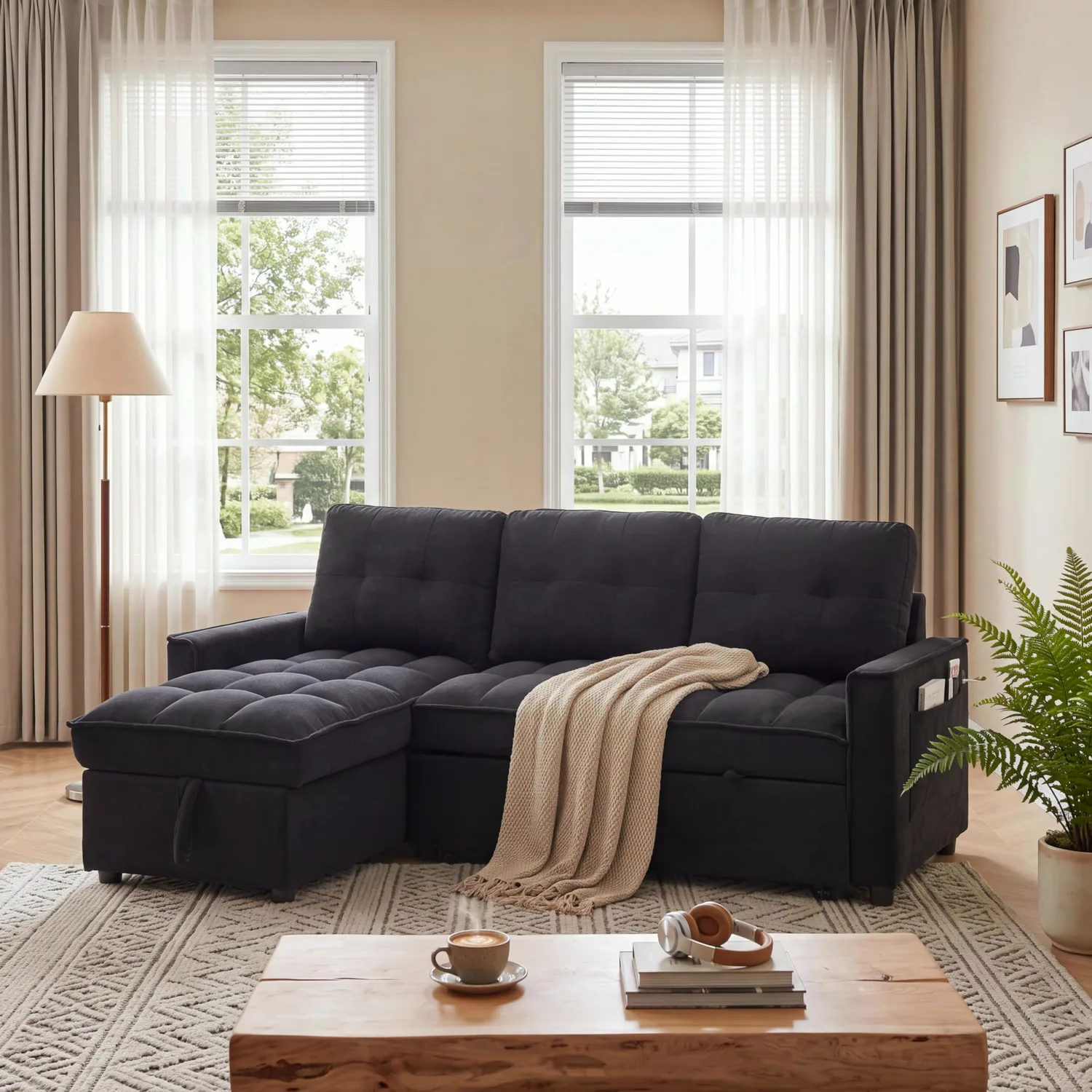 ERYE Chenille L-Shaped Sleeper Sectional 71.3"