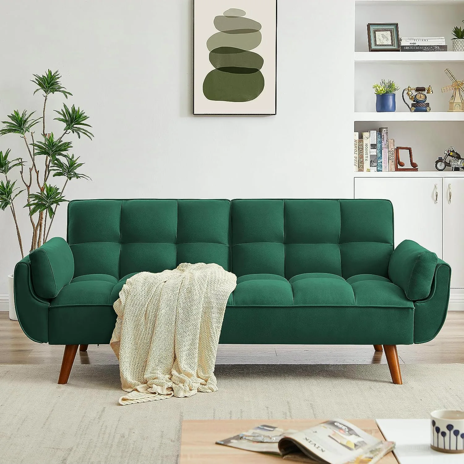 ERYE Tufted Linen Blend Futon Sofa Bed 75.4"