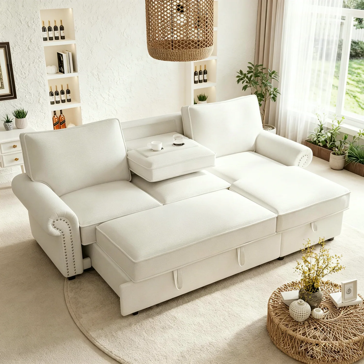 ERYE Chenille L-Shaped Sleeper Sectional 95"