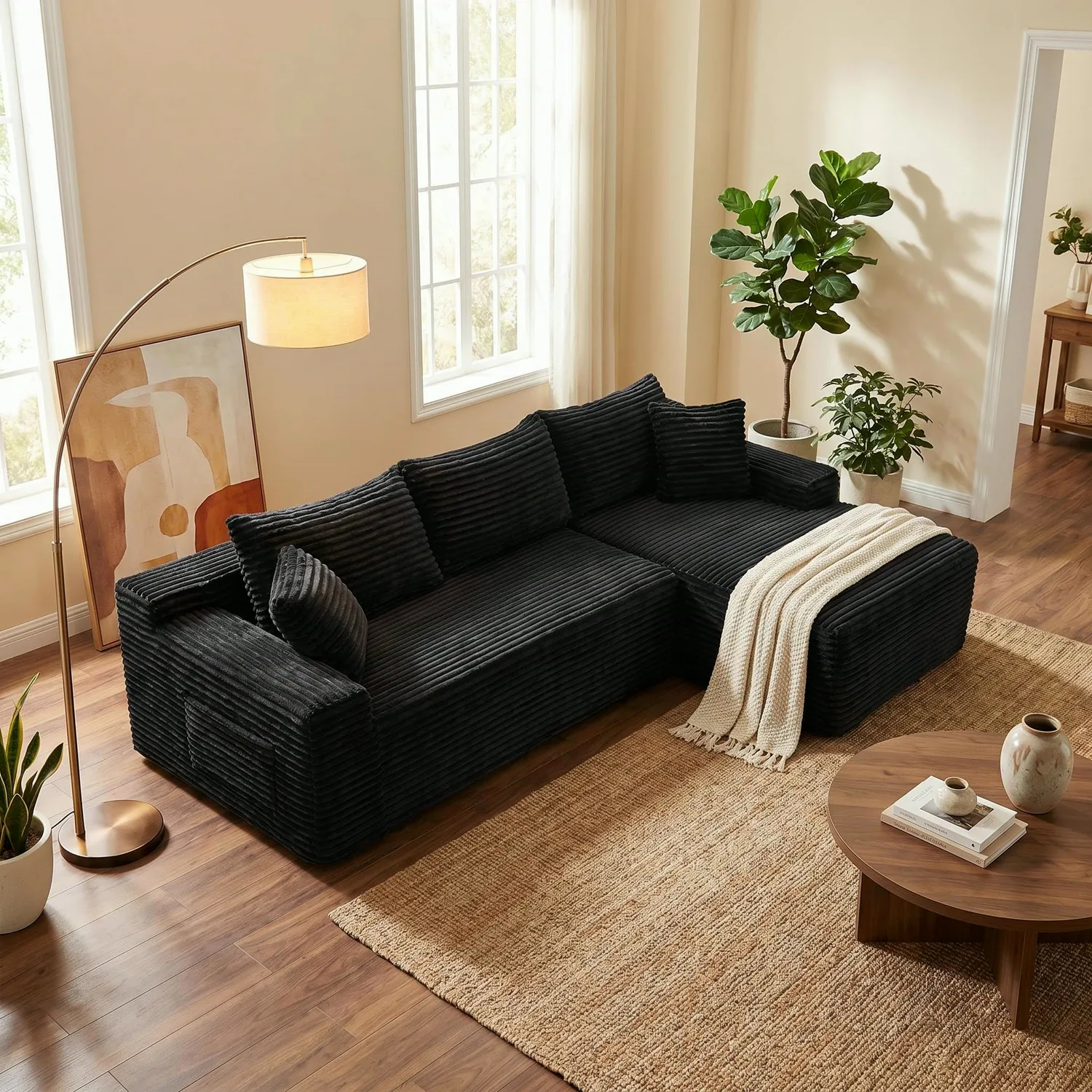 ERYE Corduroy L-Shaped Cloud Sectional