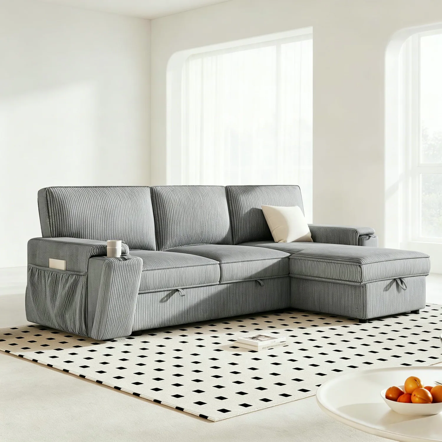 ERYE Corduroy L-Shaped Sleeper Sectional 96"