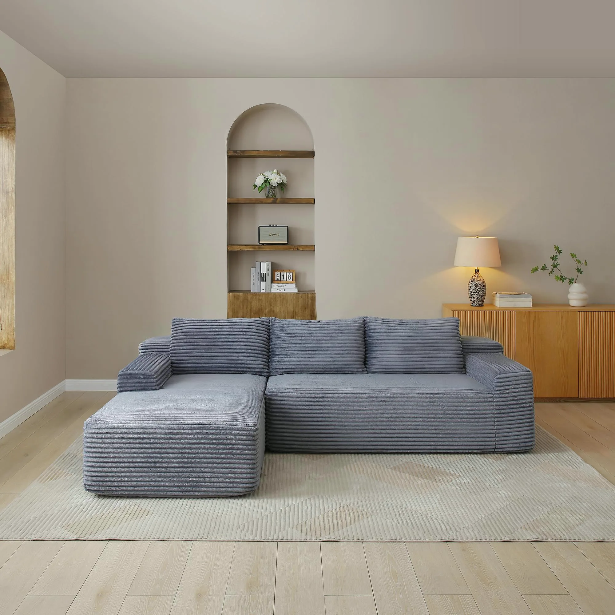 ERYE Corduroy L-Shaped Cloud Sectional in Grey