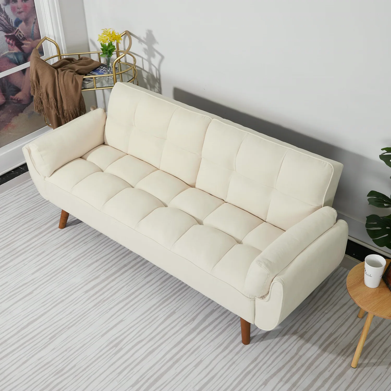 ERYE Linen Blend Futon Sofa Bed 75.4" in Beige