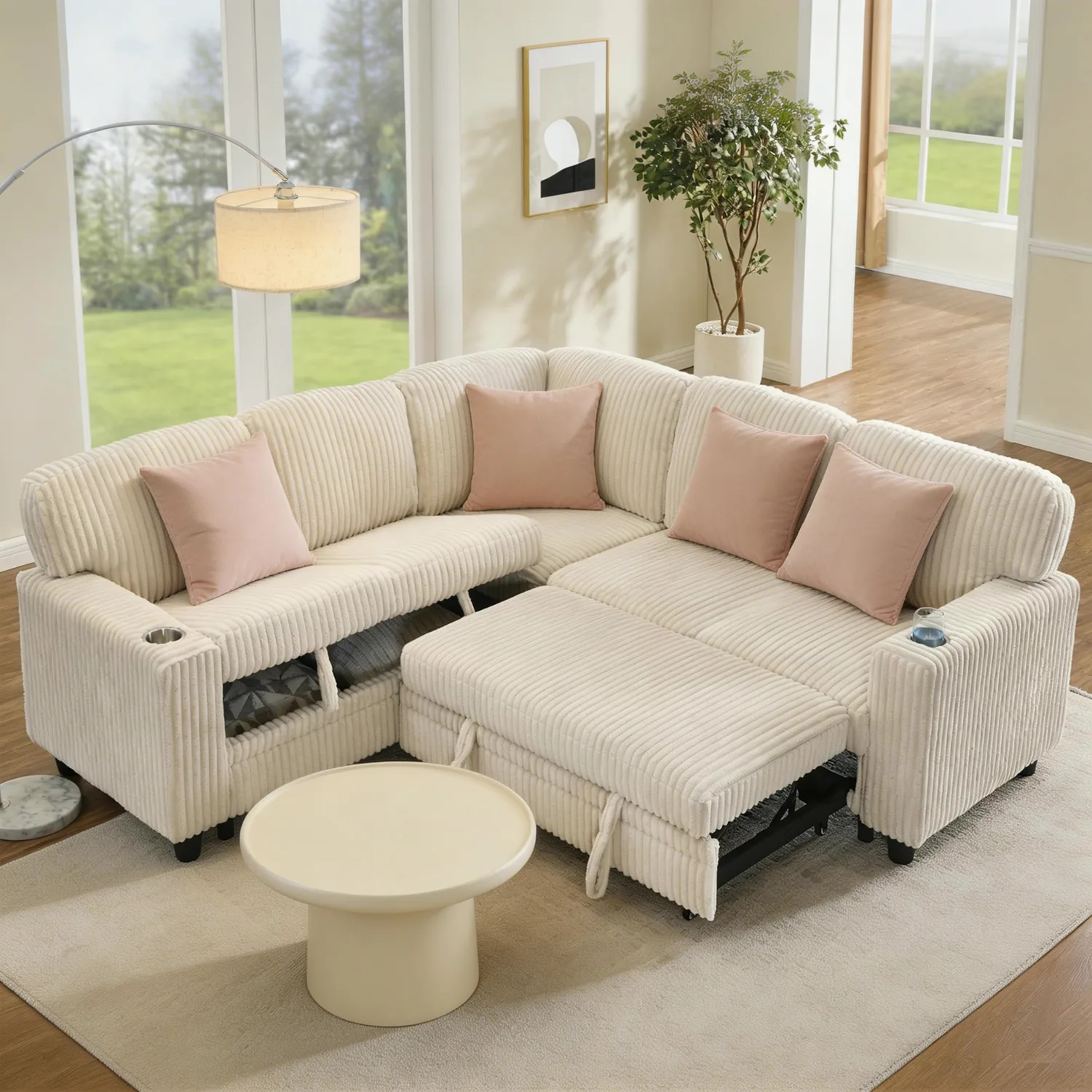 ERYE Corduroy L-Shaped Sleeper Sectional 81"