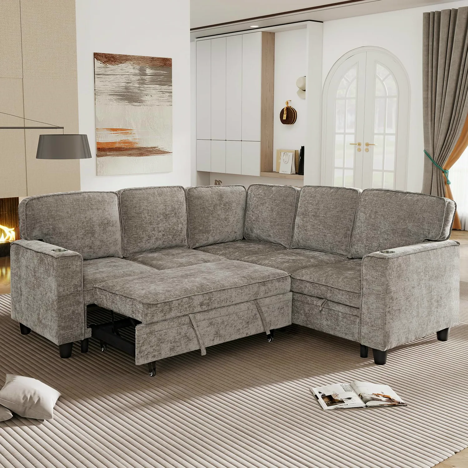 ERYE Chenille L-Shaped Sleeper Sectional 81"