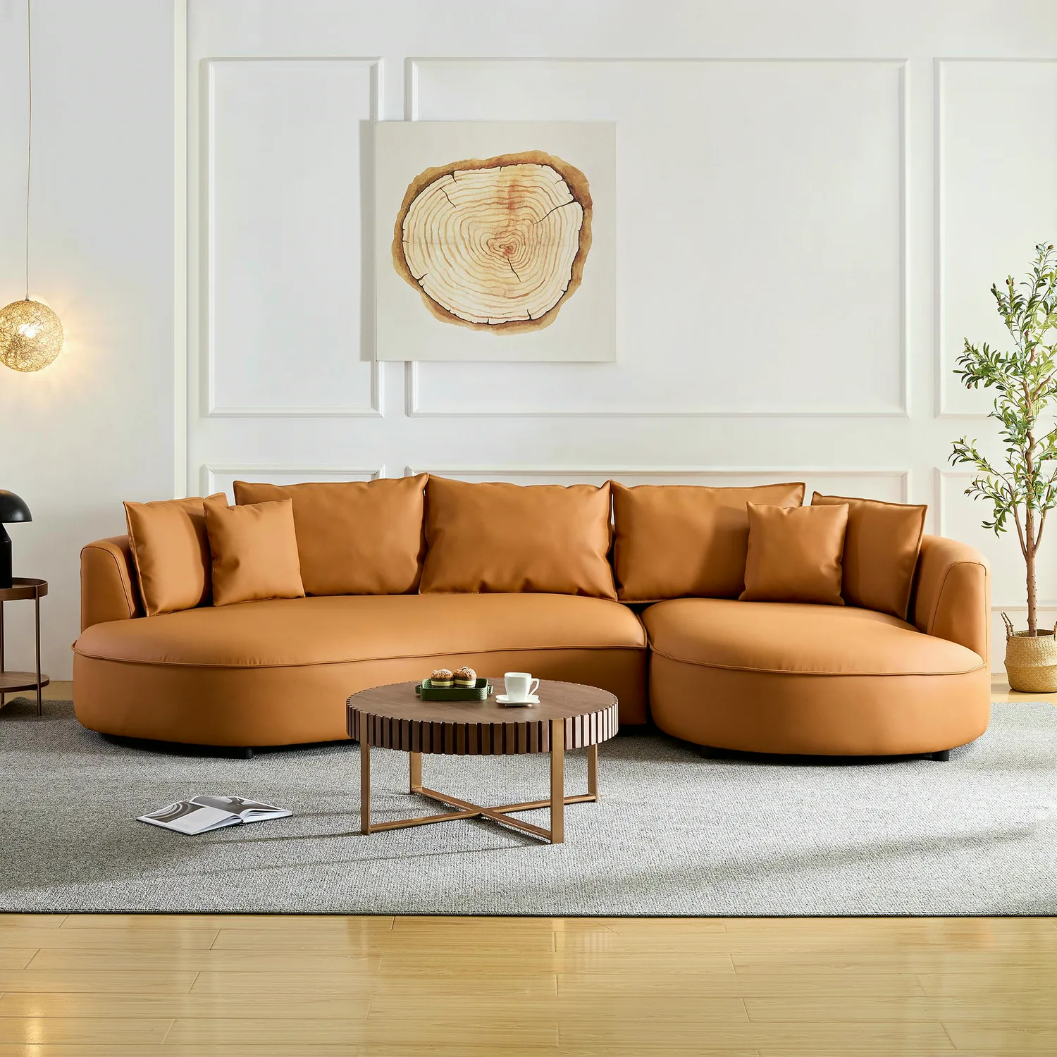 ERYE Faux Leather Curved Sectional Sofa 128.7"