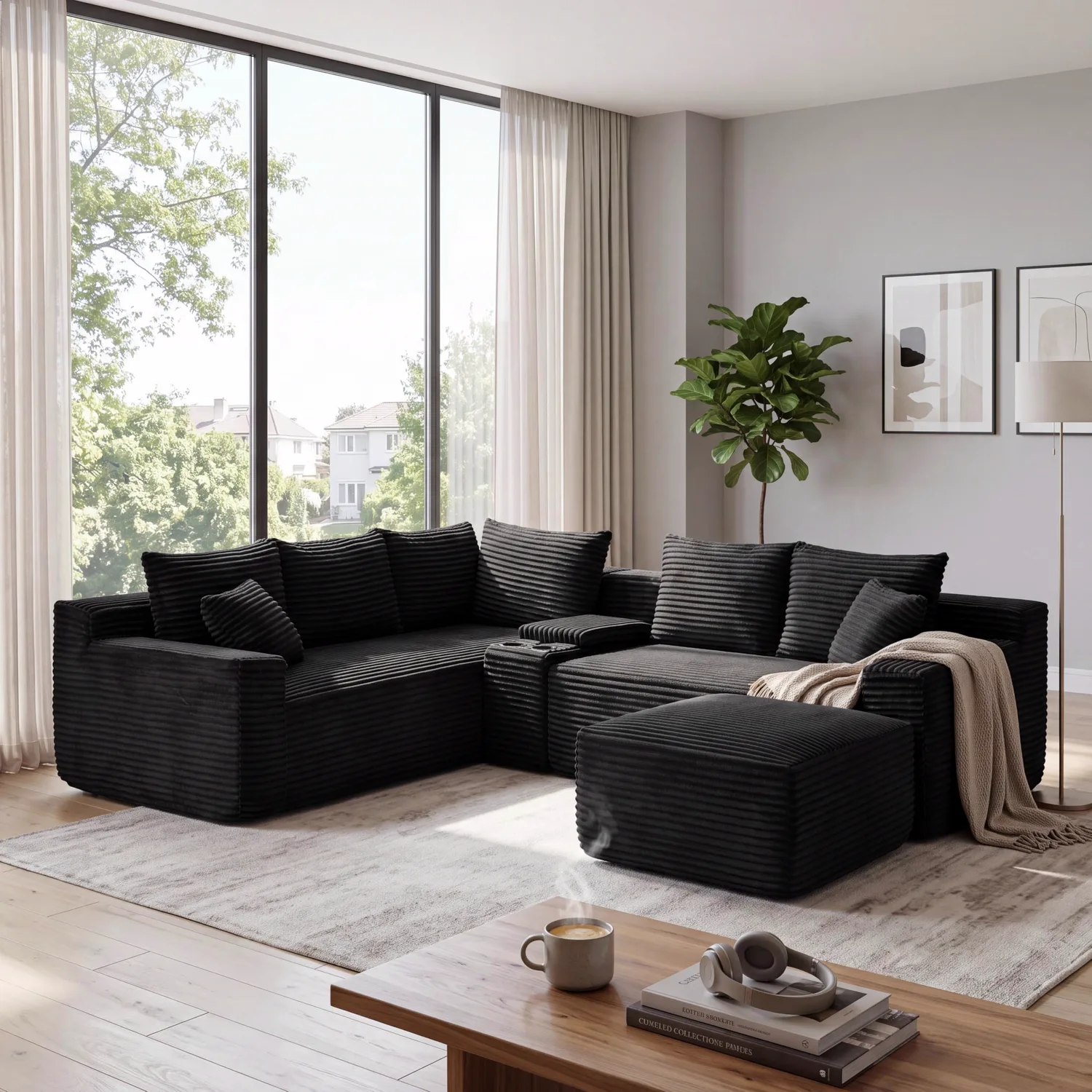 ERYE Corduroy L-Shaped Cloud Sectional 106"