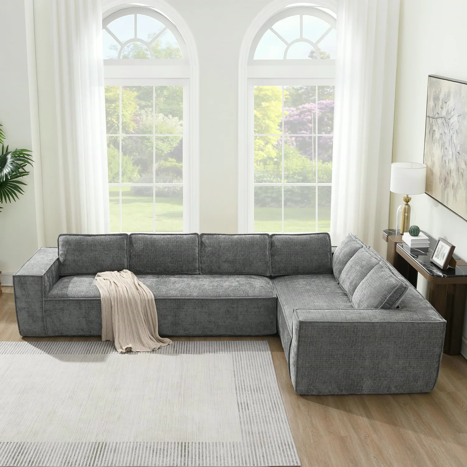 ERYE Chenille L-Shaped Cloud Sectional 129.5"