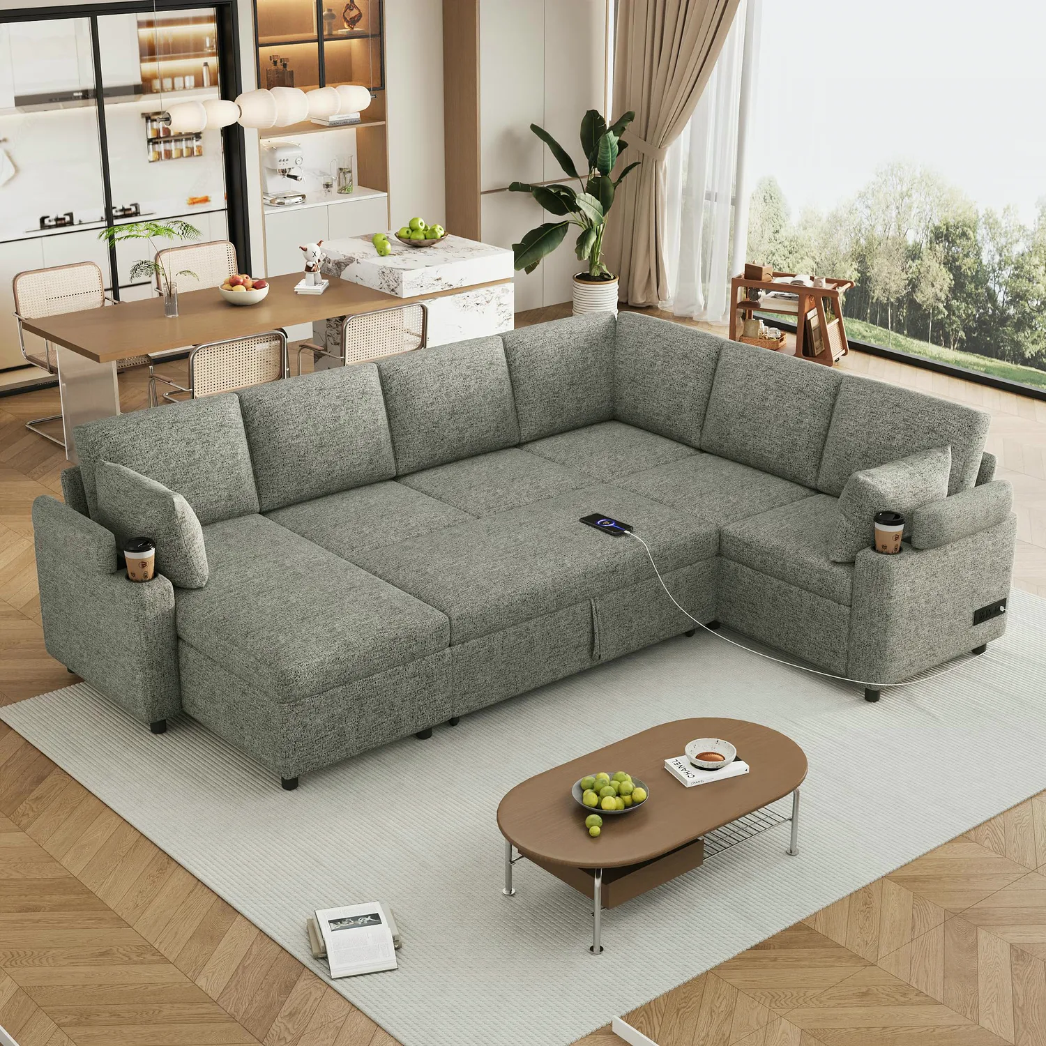 ERYE Chenille U-Shaped Sleeper Sectional 109.9"